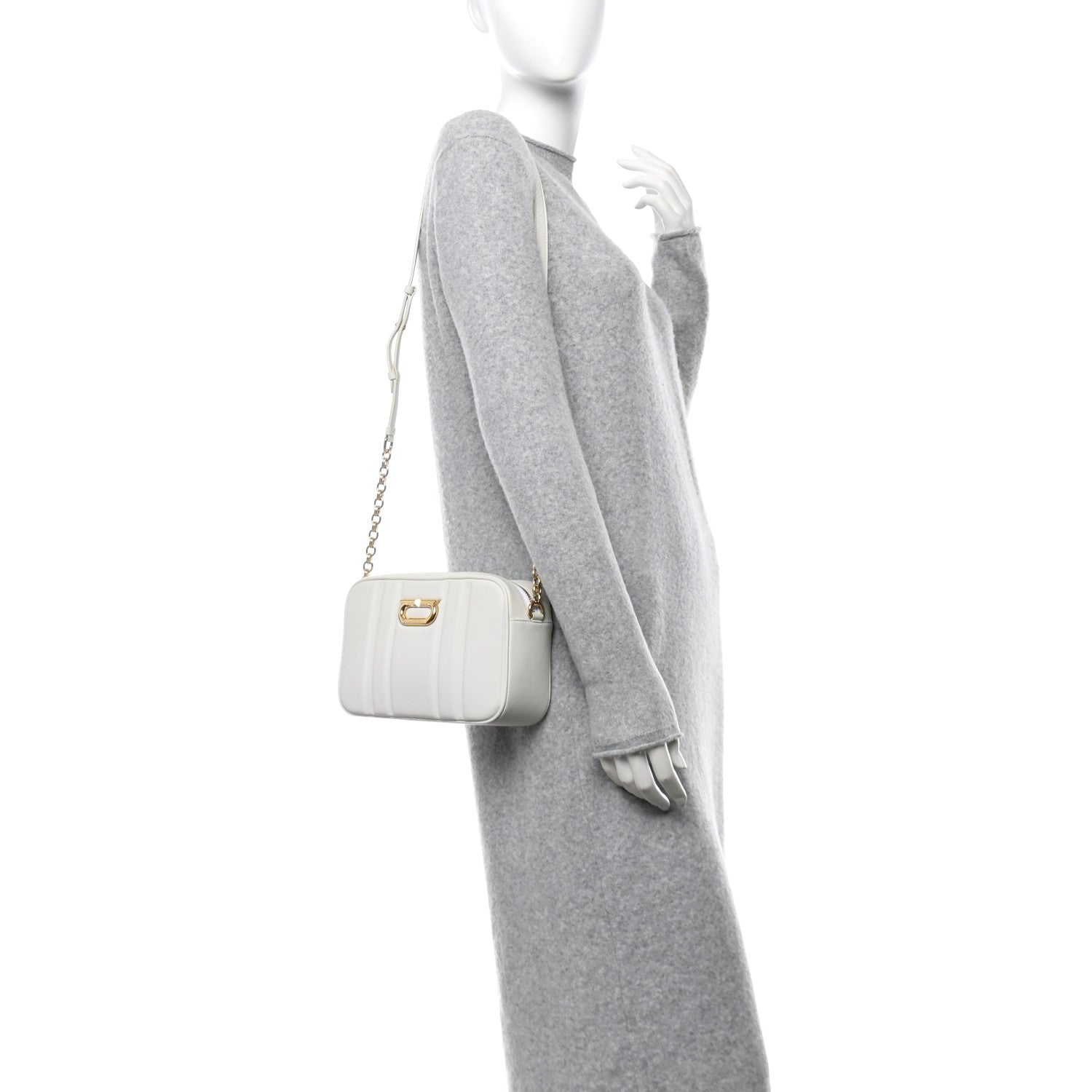 Salvatore Ferragamo Calfskin Quilted Medium Gancini Camera Case Optic White 2 of 9