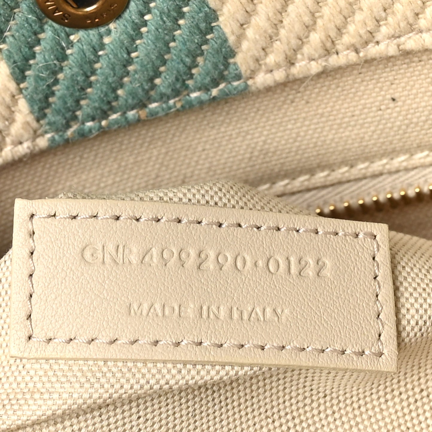 Cotton Linen Calfskin Striped Rive Gauche Tote Water Green