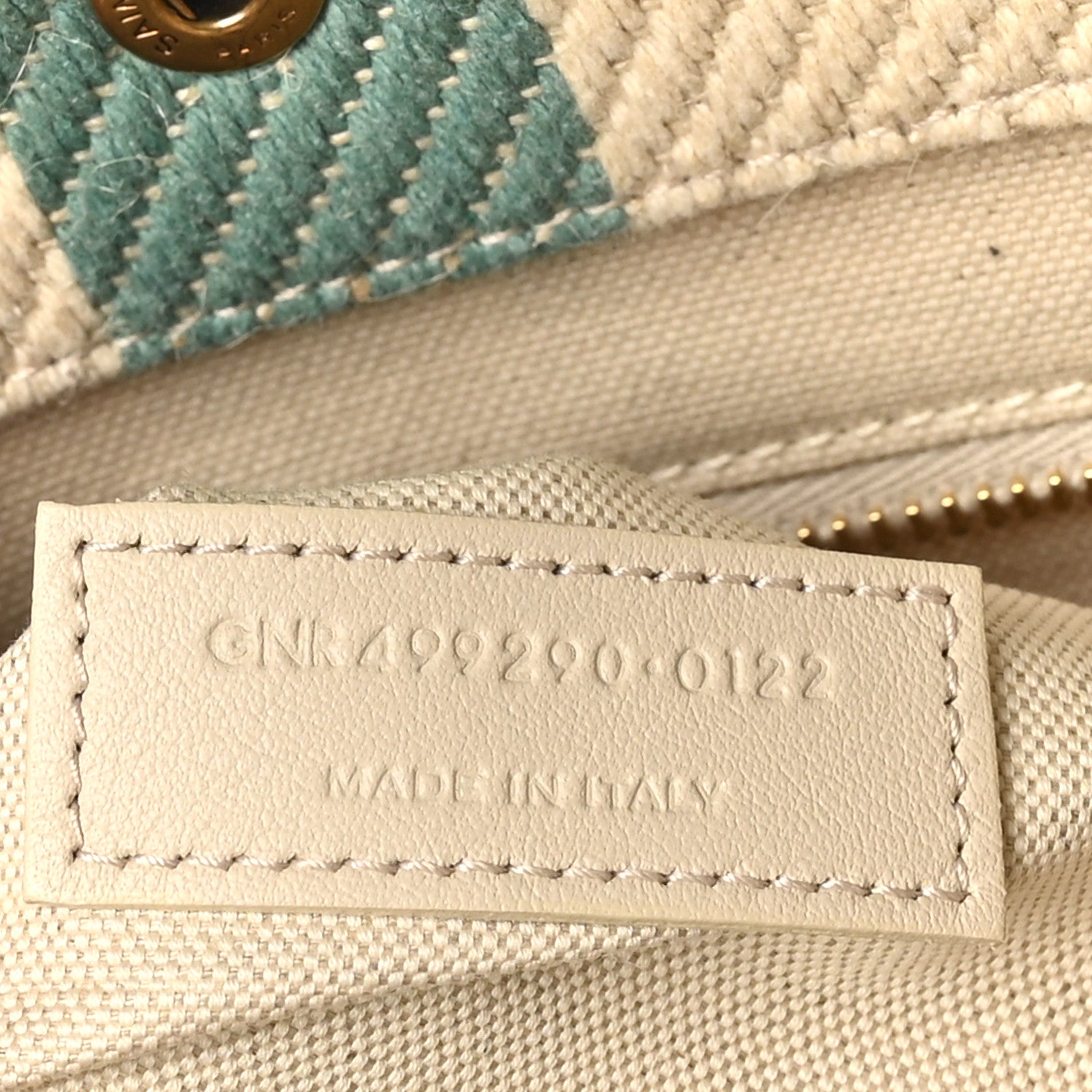 Saint Laurent Cotton Linen Calfskin Striped Rive Gauche Tote Water Green 6 of 10