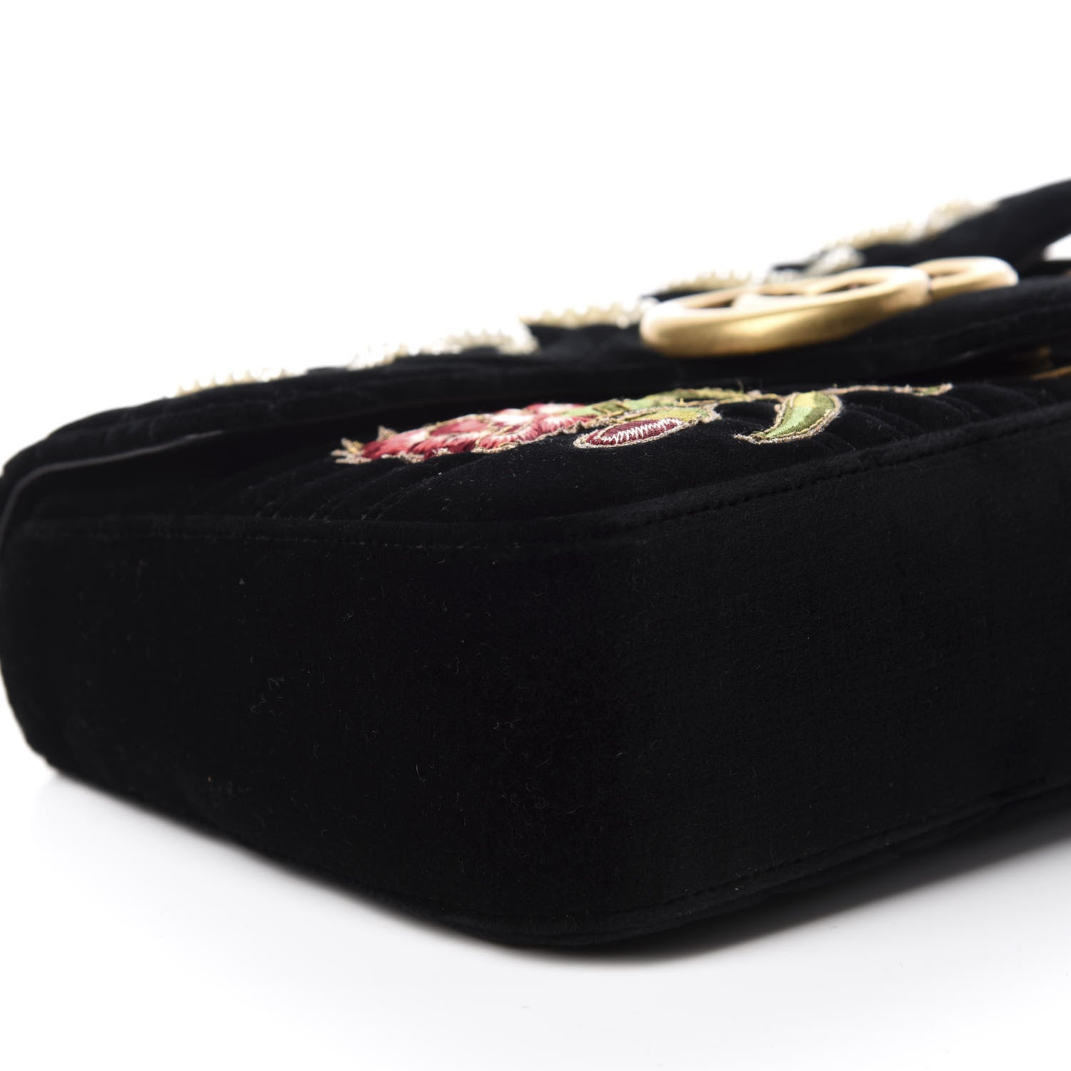 Gucci Velvet Matelasse Loved Embroidered Medium GG Marmont Shoulder Bag Black 6 of 10
