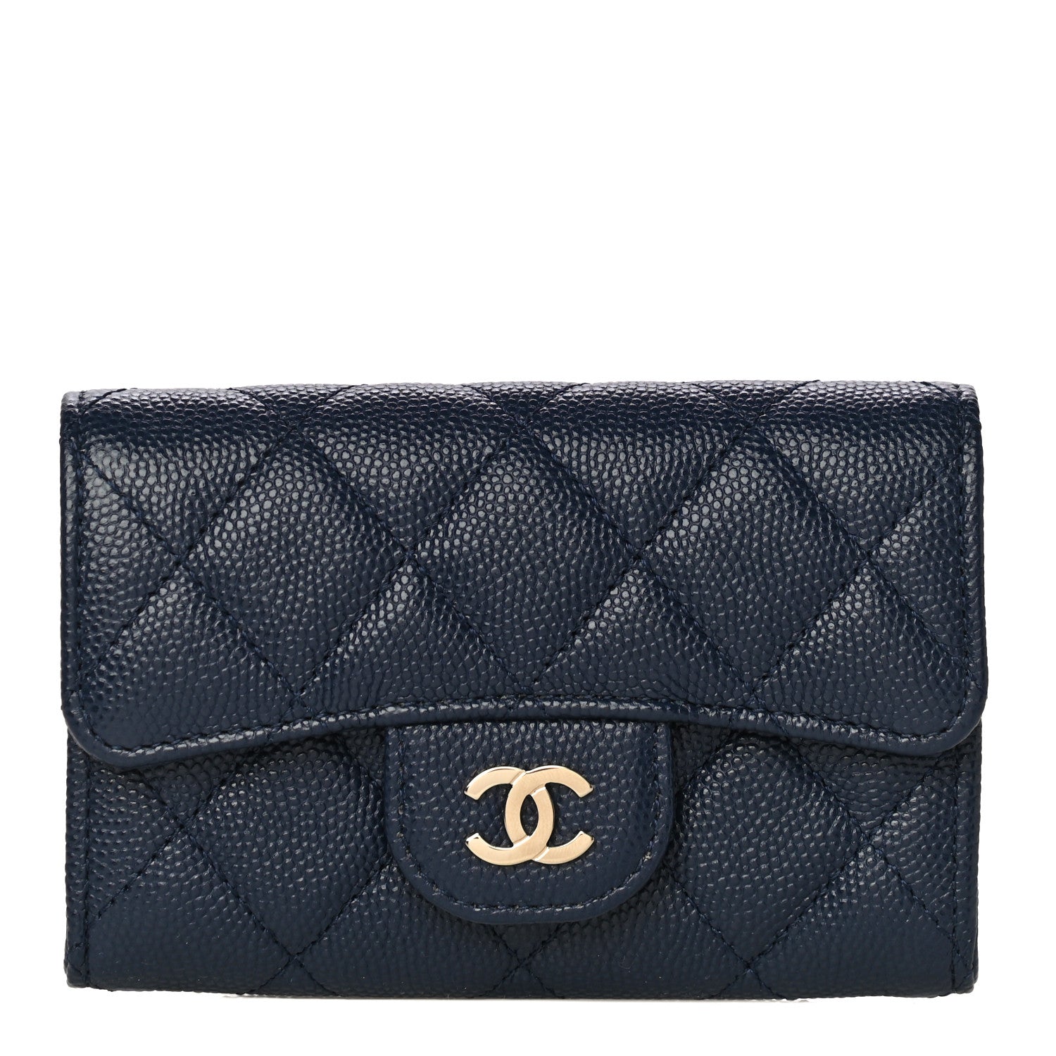 Chanel Caviar Quilted Flap Card Holder Wallet Navy Blue 1 of 12