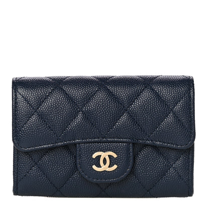 Chanel Caviar Quilted Flap Card Holder Wallet Navy Blue 1 of 12