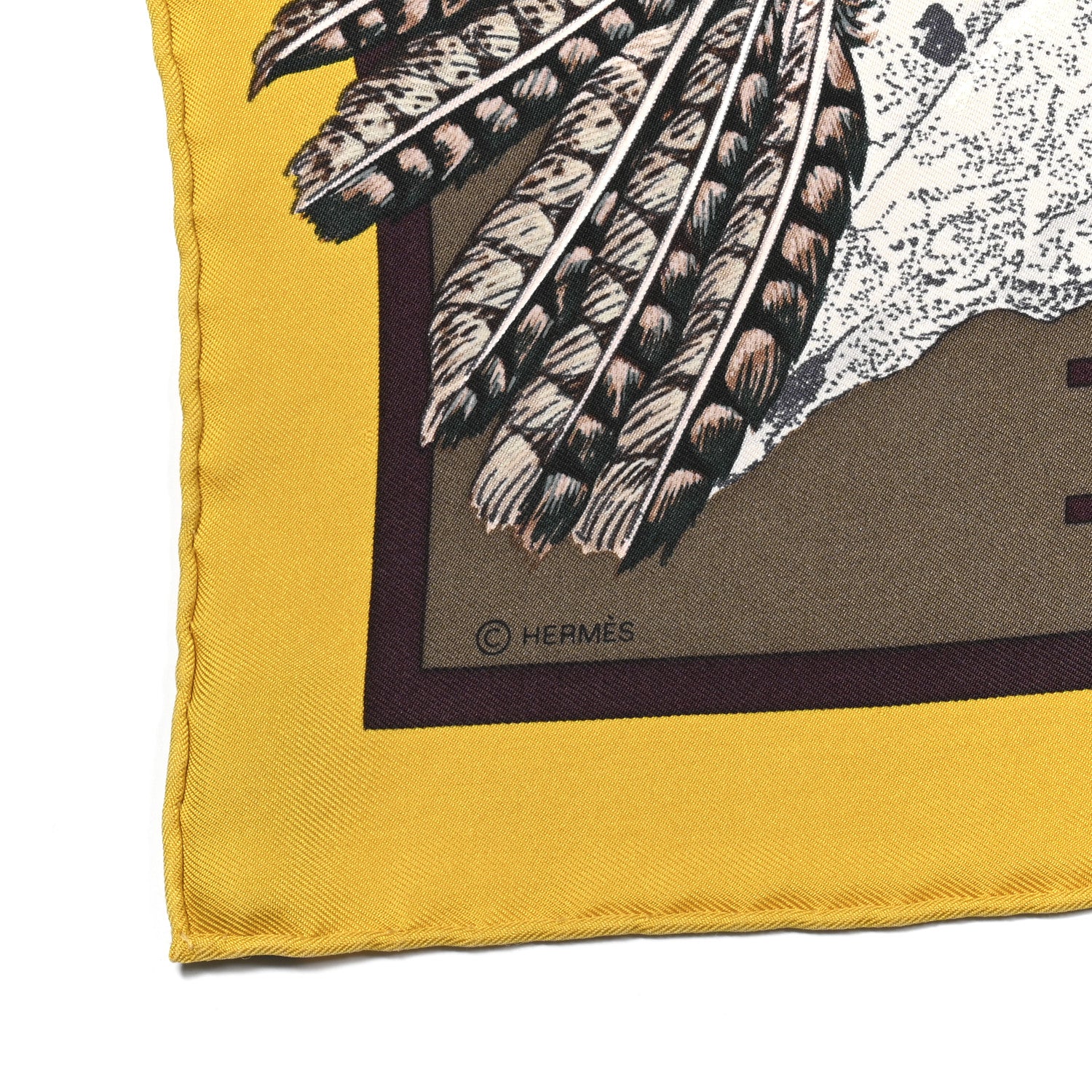 Hermes Silk Pani La Shar Pawnee Wash Scarf 90 Etoupe Safran Mauve 4 of 5