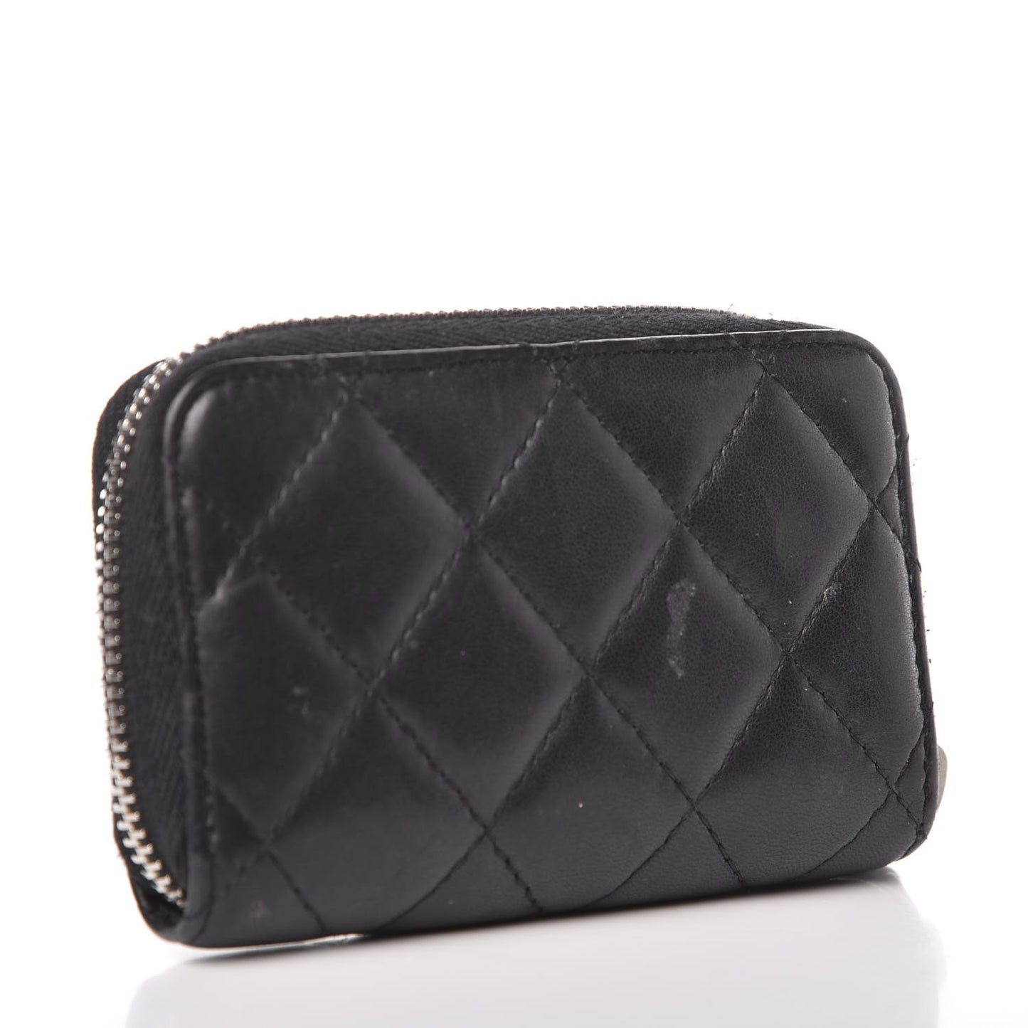 Lambskin Quilted Zip Coin Purse Black