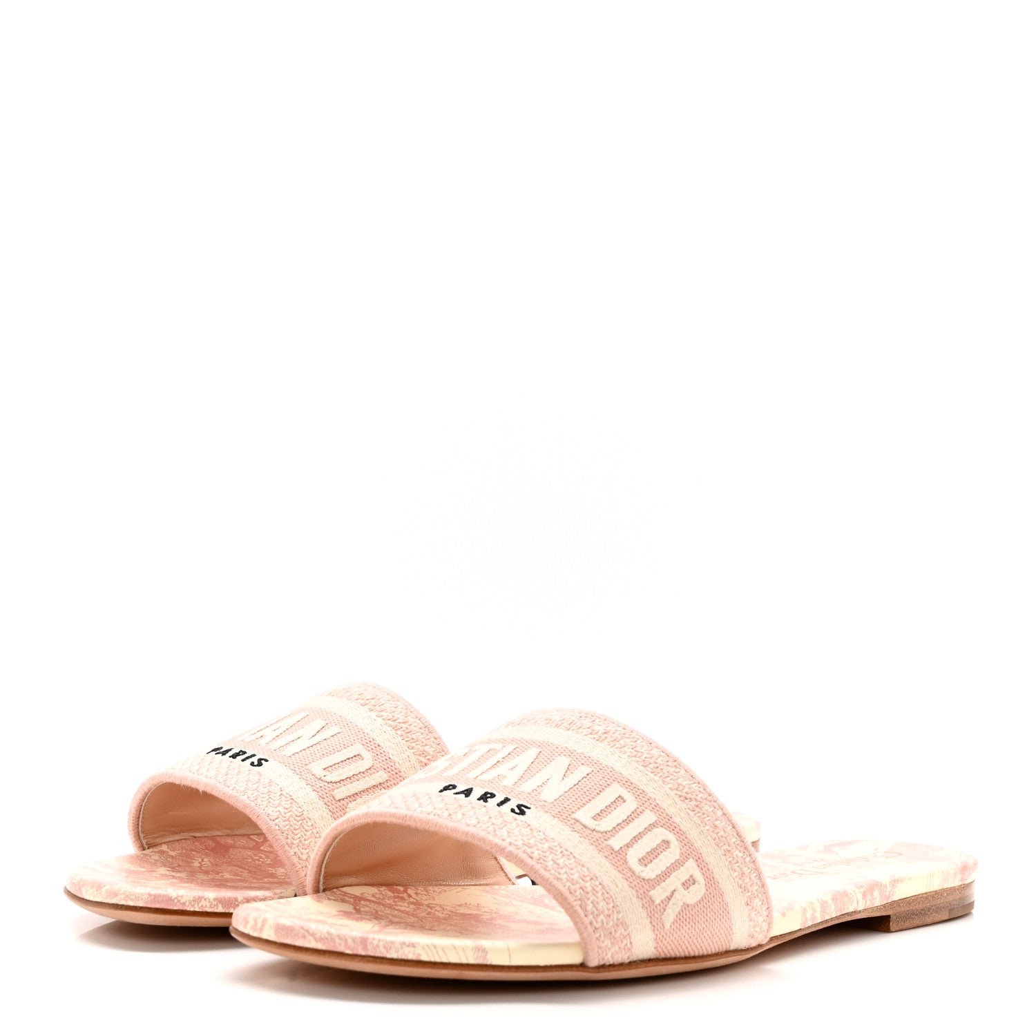 Christian Dior Canvas Toile De Jouy Embroidered Dway Flat Slide Sandals 38 Light Pink 3 of 9