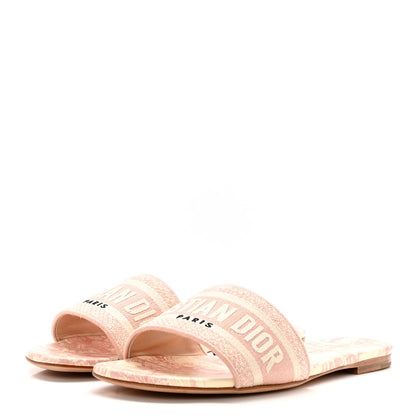 Christian Dior Canvas Toile De Jouy Embroidered Dway Flat Slide Sandals 38 Light Pink 3 of 9