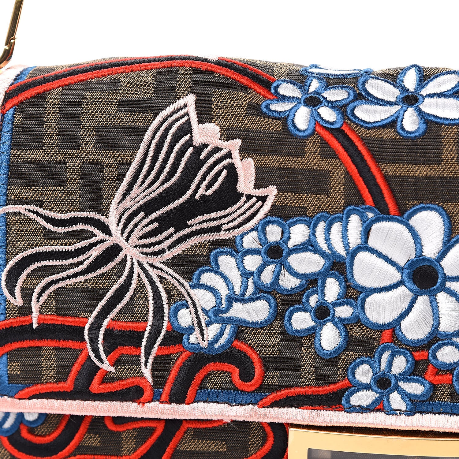 Fendi Fabric Jacquard FF 1974 Karligraphy Embroidered Baguette Tobacco Moro Rosso 10 of 10