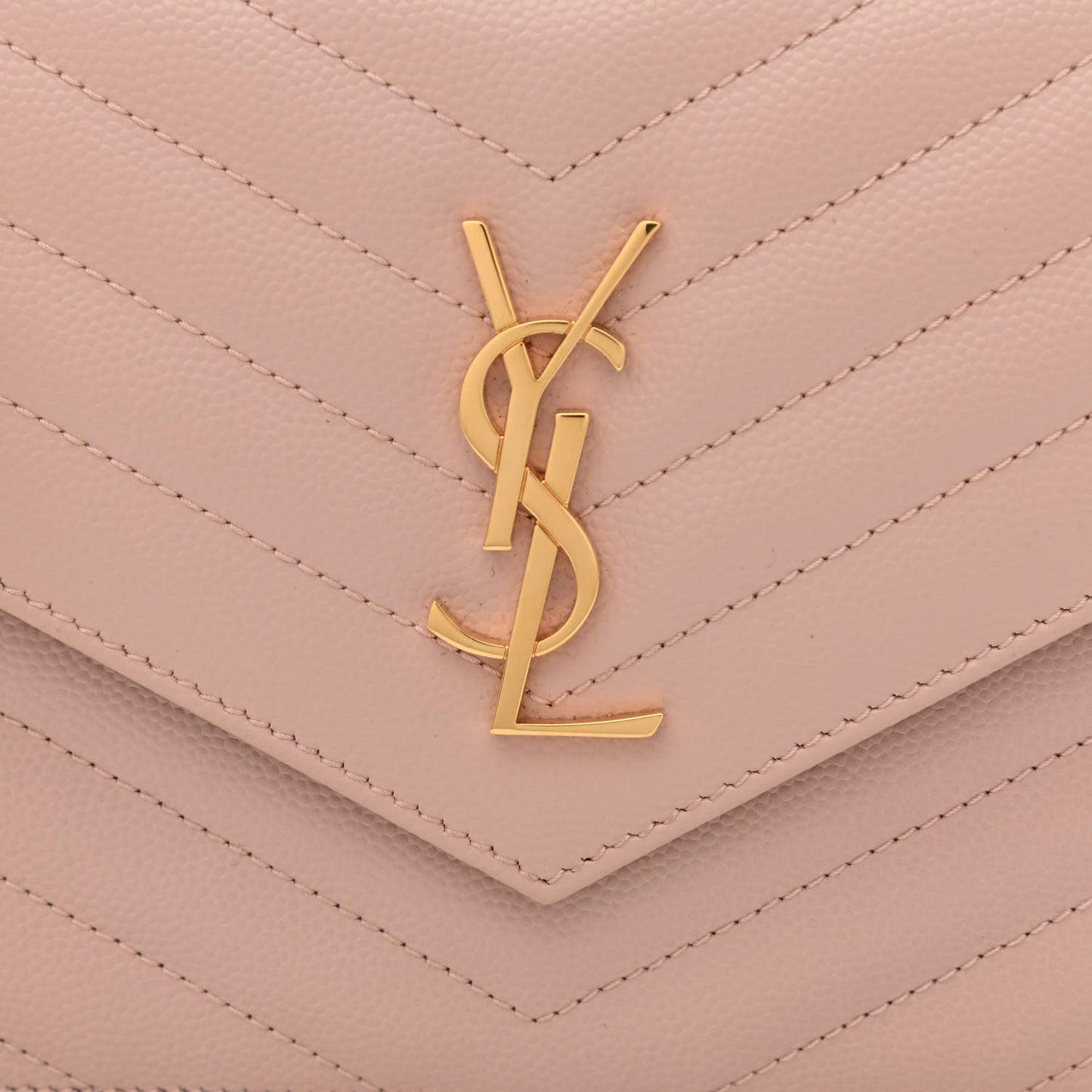Grain De Poudre Matelasse Chevron Monogram Envelope Chain Wallet Pale Pink