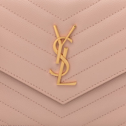 Saint Laurent Grain De Poudre Matelasse Chevron Monogram Envelope Chain Wallet Pale Pink 9 of 12