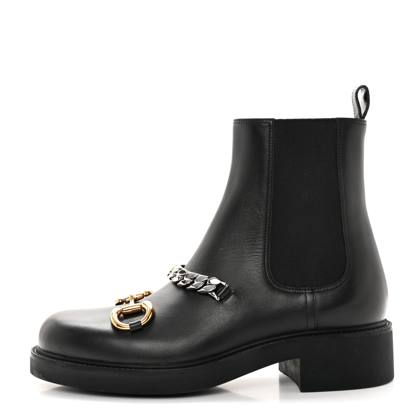 Flores Calfskin Horsebit Chain Ankle Boots 40.5 Black