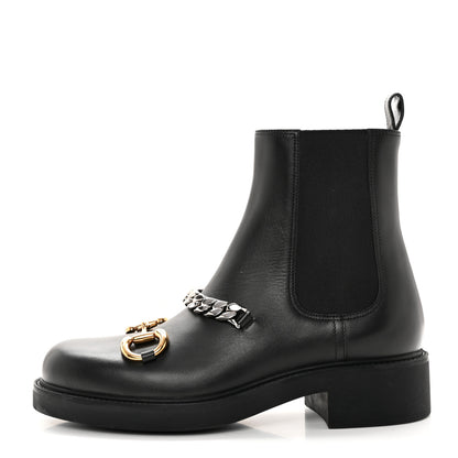 Gucci Flores Calfskin Horsebit Chain Ankle Boots 40.5 Black 1 of 11