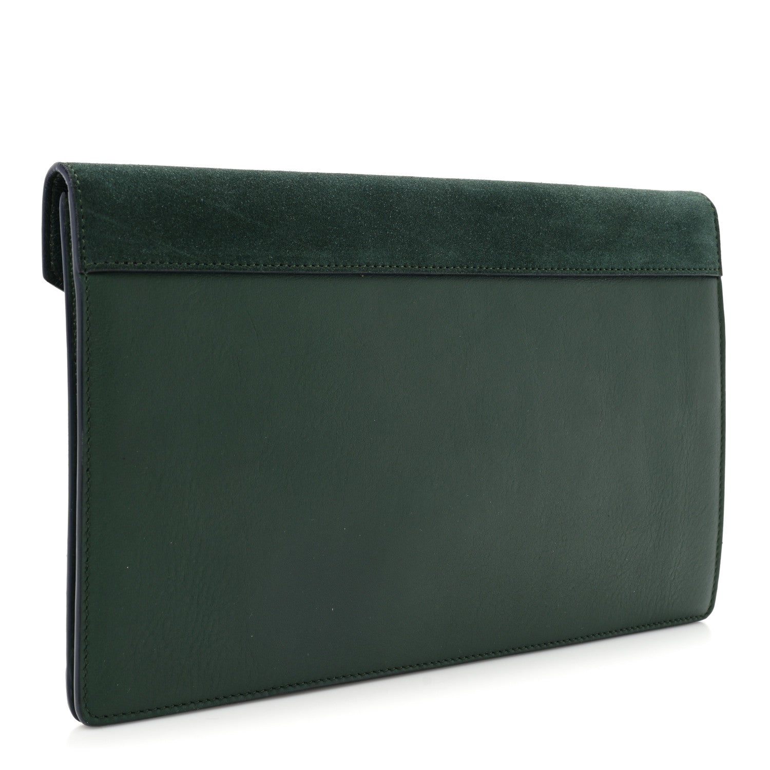 Celine Calfskin Suede Pony Hair Tri-Color Diamond Clutch Green 3 of 13