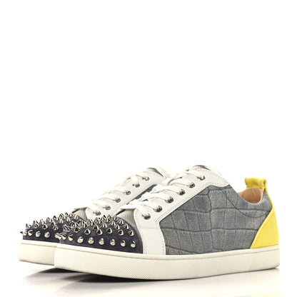 Christian Louboutin Suede Calfskin Crocodile Embossed Mens Louis Junior Spikes Orlato Flat Sneakers 44 Multicolor 4 of 9
