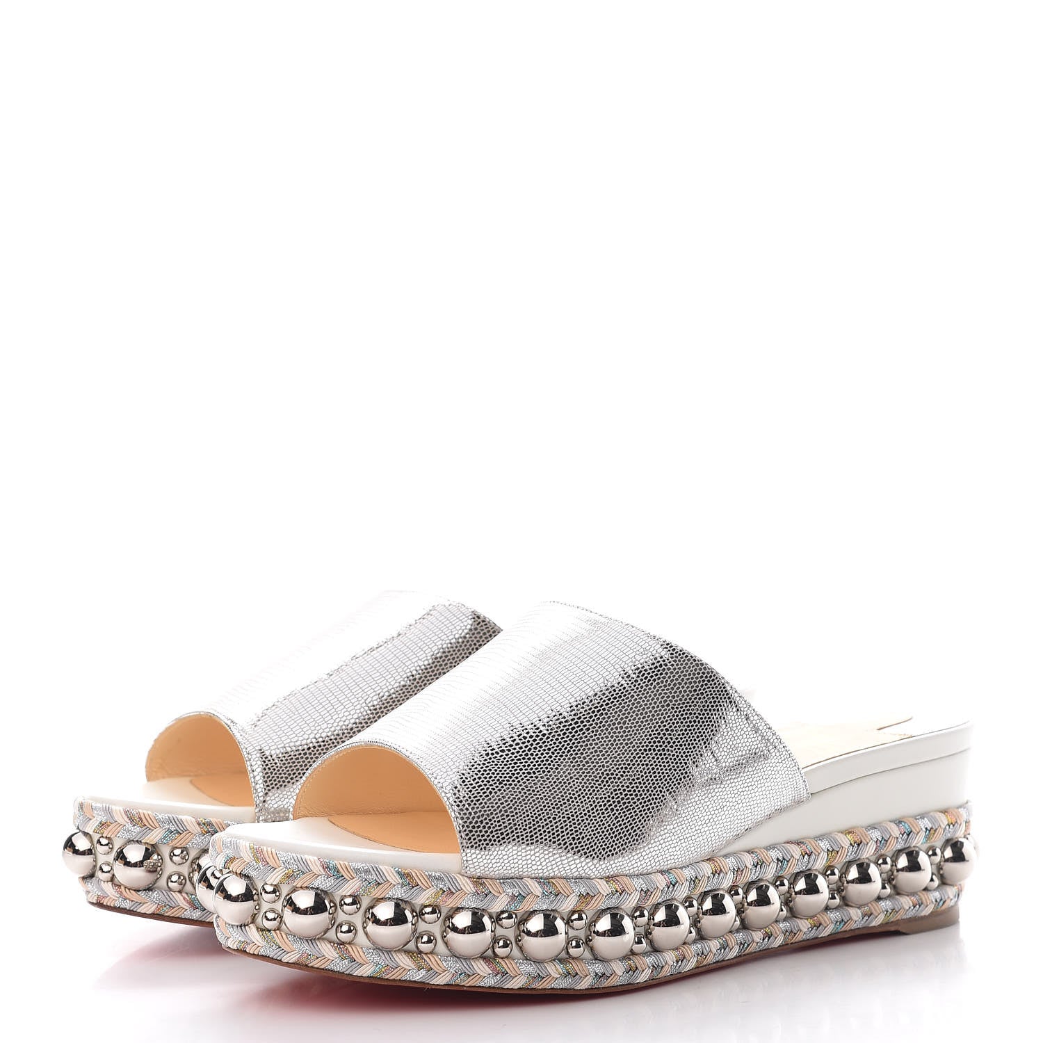 Christian Louboutin Laminato Lizard Embossed Janibasse 60 Mules 38 Latte Silver 3 of 10