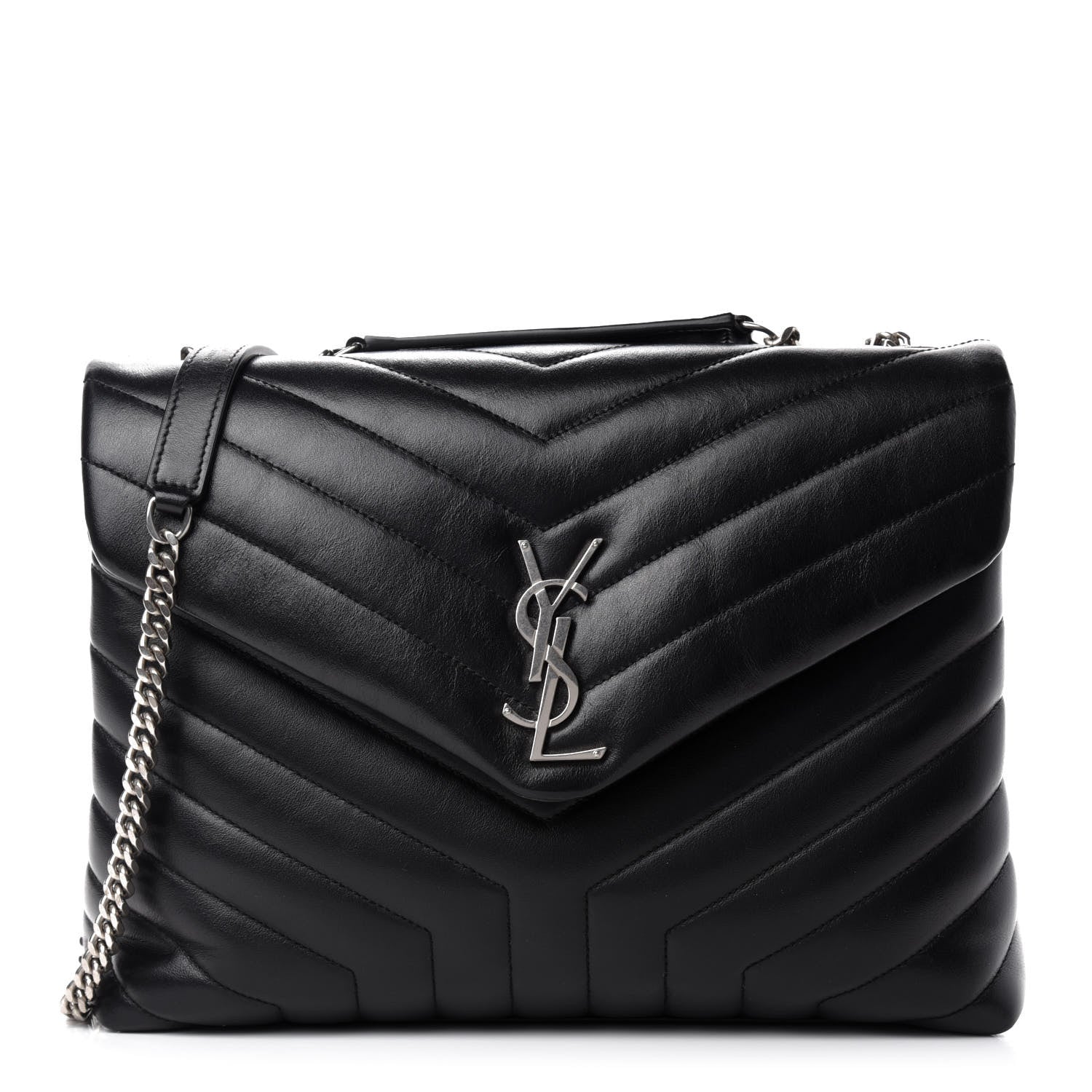 Saint Laurent Calfskin Y Quilted Monogram Medium Loulou Chain Satchel Black 1 of 12
