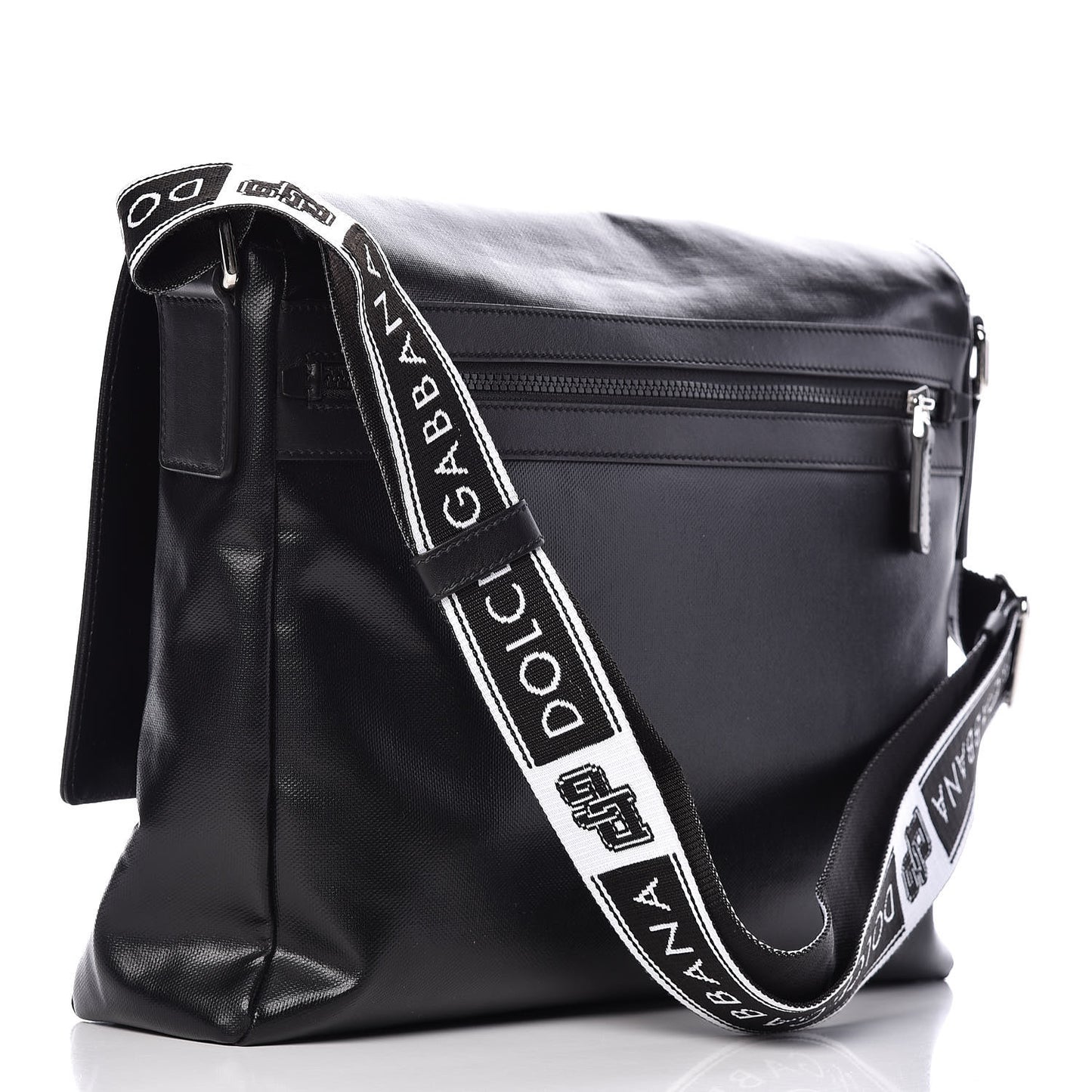 Calfskin Coated Canvas Logo Panel Messenger Black