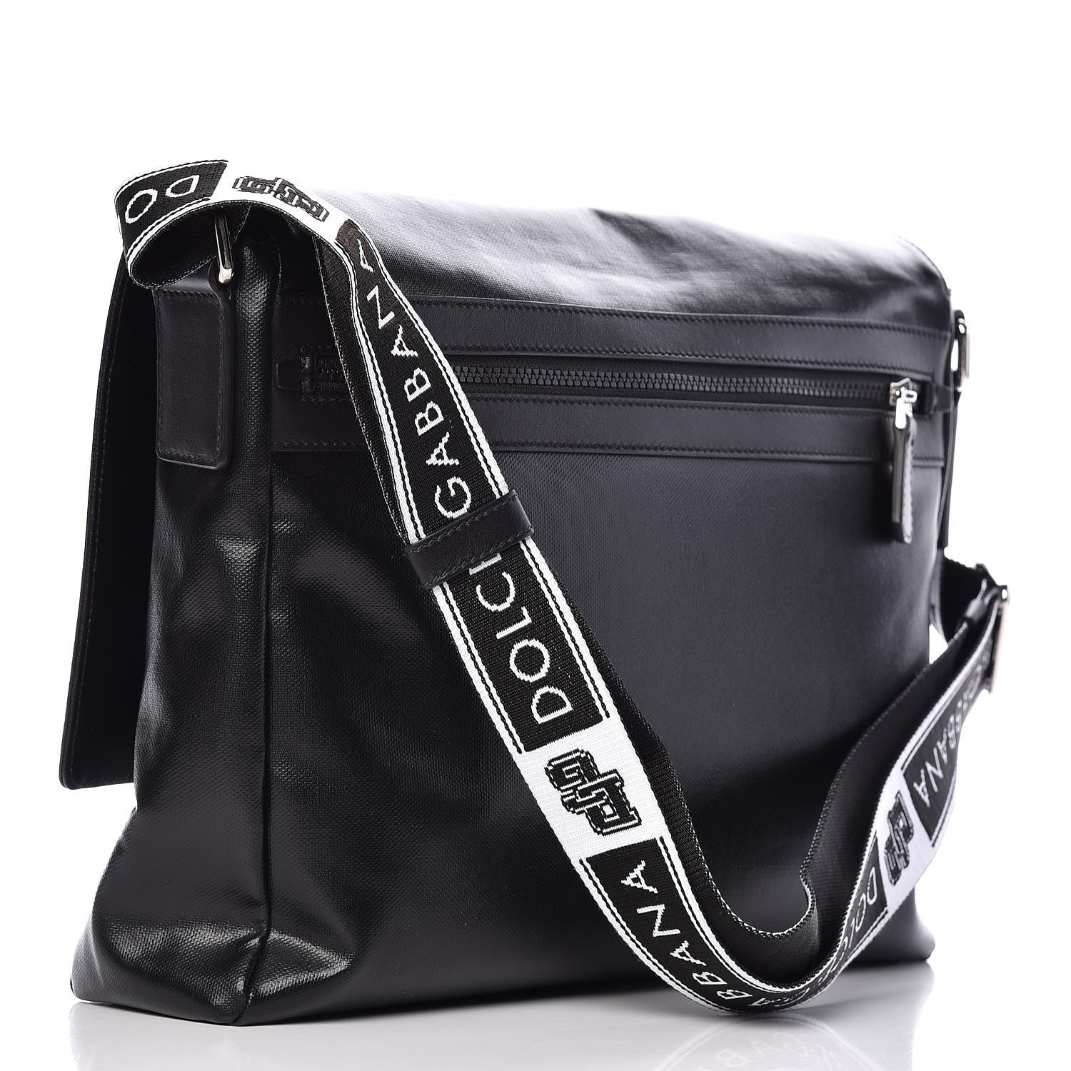 Dolce & Gabbana Calfskin Coated Canvas Logo Panel Messenger Black 3 of 14