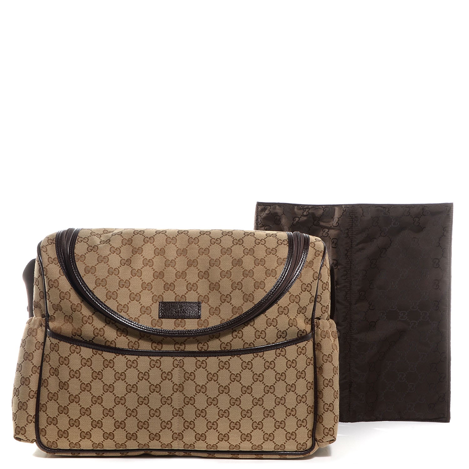 Gucci Monogram Natural Pigskin Large Diaper Bag Beige Ebony Cocoa Dark Chocolate 5 of 9