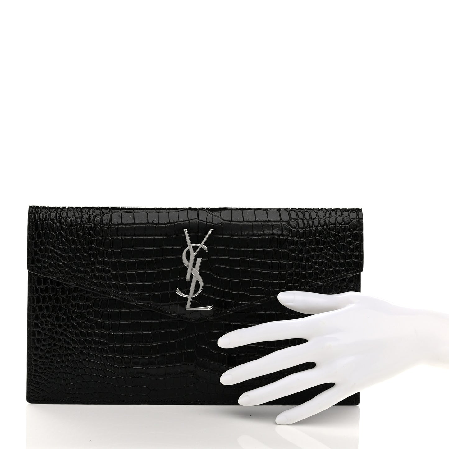 Calfskin Crocodile Embossed Uptown Monogram Pouch Black