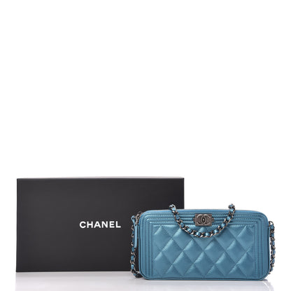 Chanel Metallic Caviar Quilted Small Boy Clutch With Chain Turquoise 11 of 11