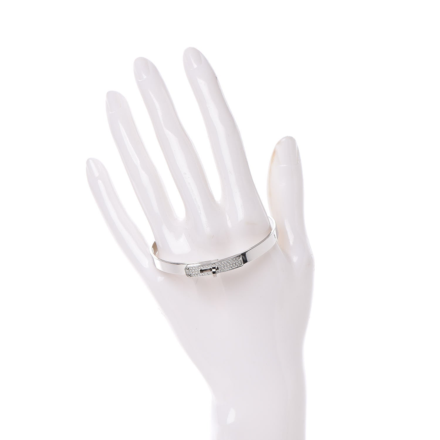 Hermes 18K White Gold Diamond PM Kelly Pave Bracelet SH 2 of 5