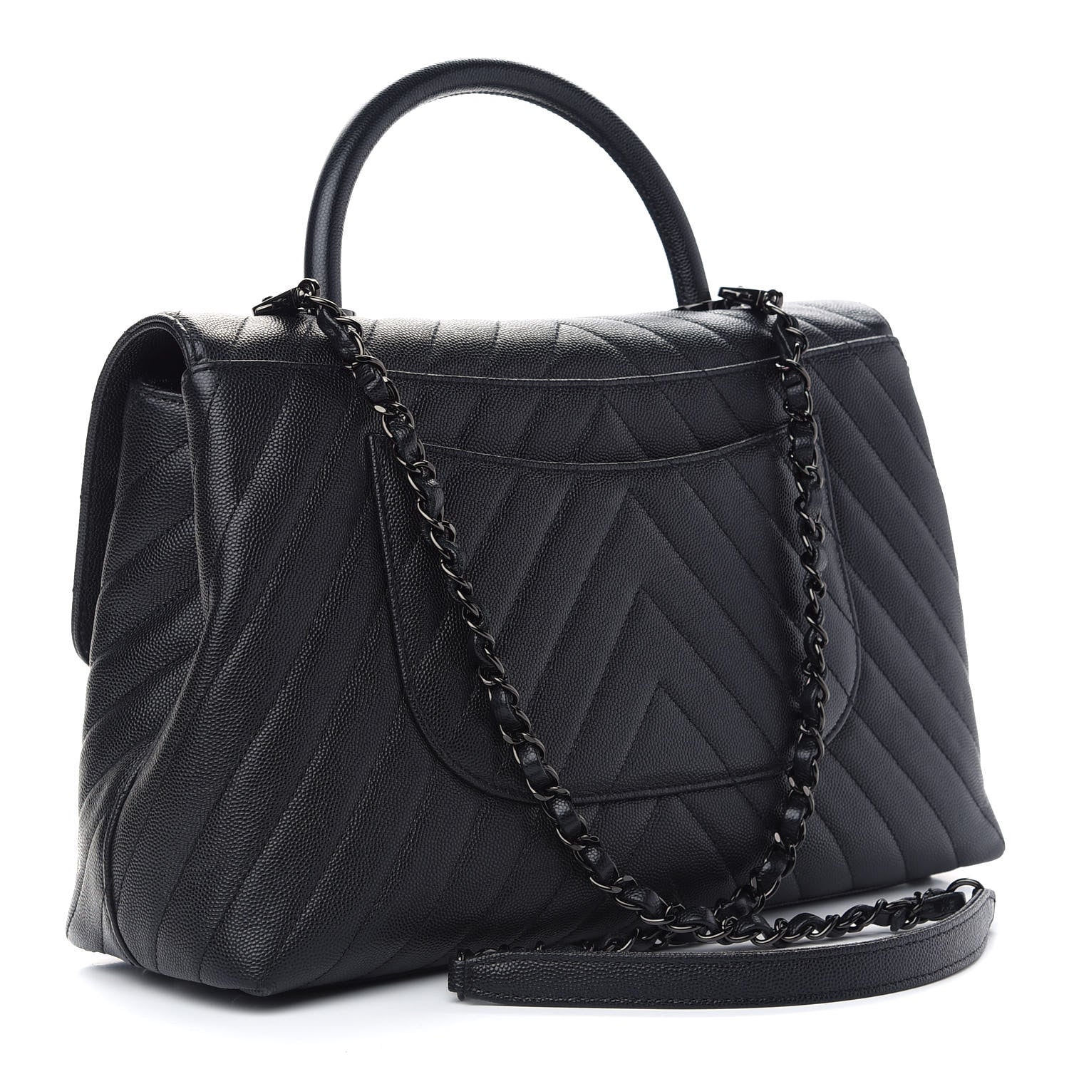 Chanel Caviar Chevron Quilted Medium Coco Handle Flap So Black 2 of 8