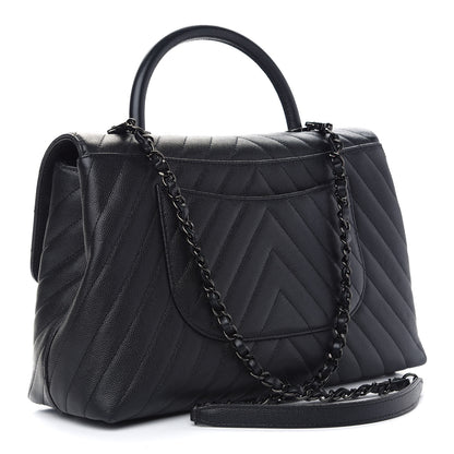 Chanel Caviar Chevron Quilted Medium Coco Handle Flap So Black 2 of 8