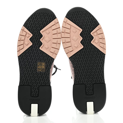 Hermes Knit Goatskin Womens Addict Sneakers 37.5 Black Multicolor 5 of 7