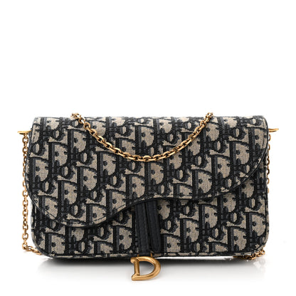 Christian Dior Oblique Saddle Chain Pouch Blue 1 of 11
