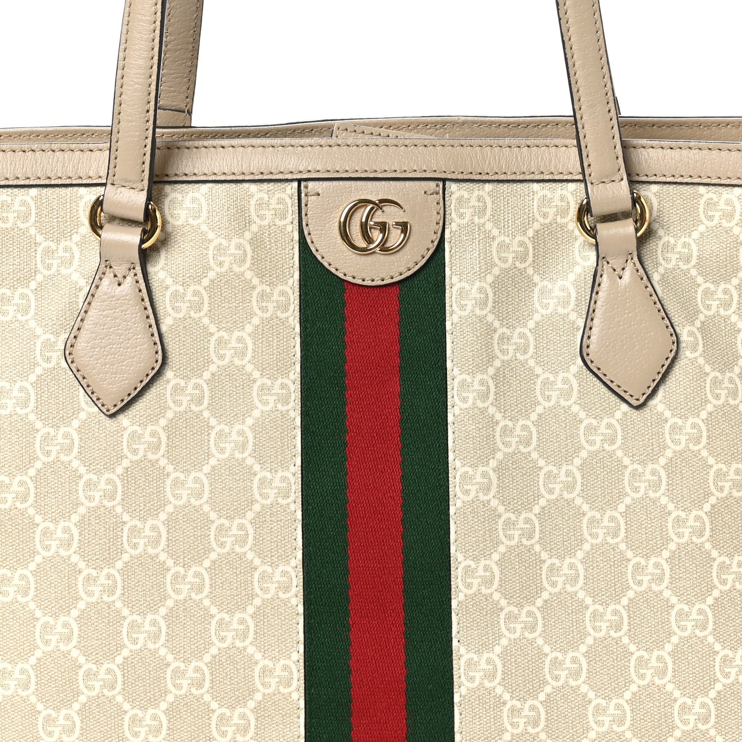 Gucci GG Supreme Monogram Textured Dollar Calfskin Web Medium Ophidia Shopping Tote Beige Mystic White Oatmeal 8 of 10