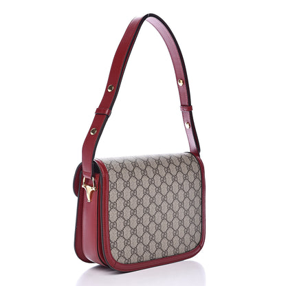Gucci GG Supreme Monogram Azalea Calfskin Horsebit 1955 Shoulder Bag Beige Ebony New Cherry Red 3 of 11