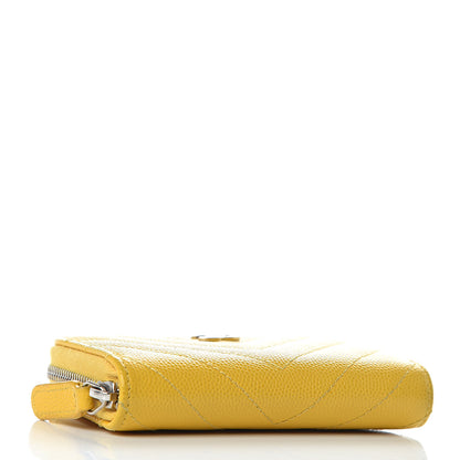 Chanel Caviar Chevron Quilted Zip Coin Purse Yellow 5 of 10