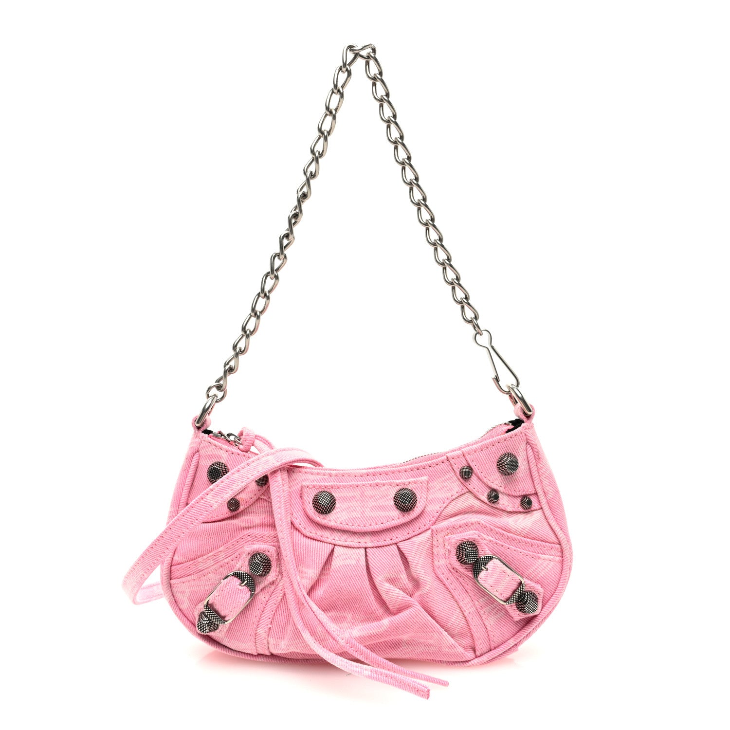 Balenciaga Washed Denim BB Monogram Le Cagole Mini Purse With Chain Pink 1 of 9