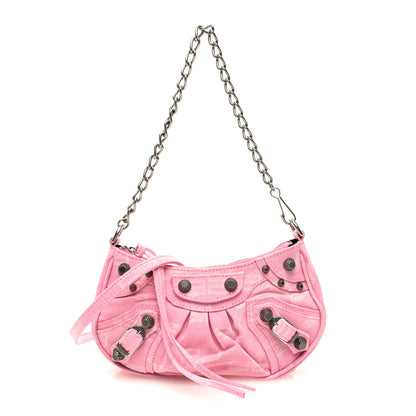 Balenciaga Washed Denim BB Monogram Le Cagole Mini Purse With Chain Pink 1 of 9