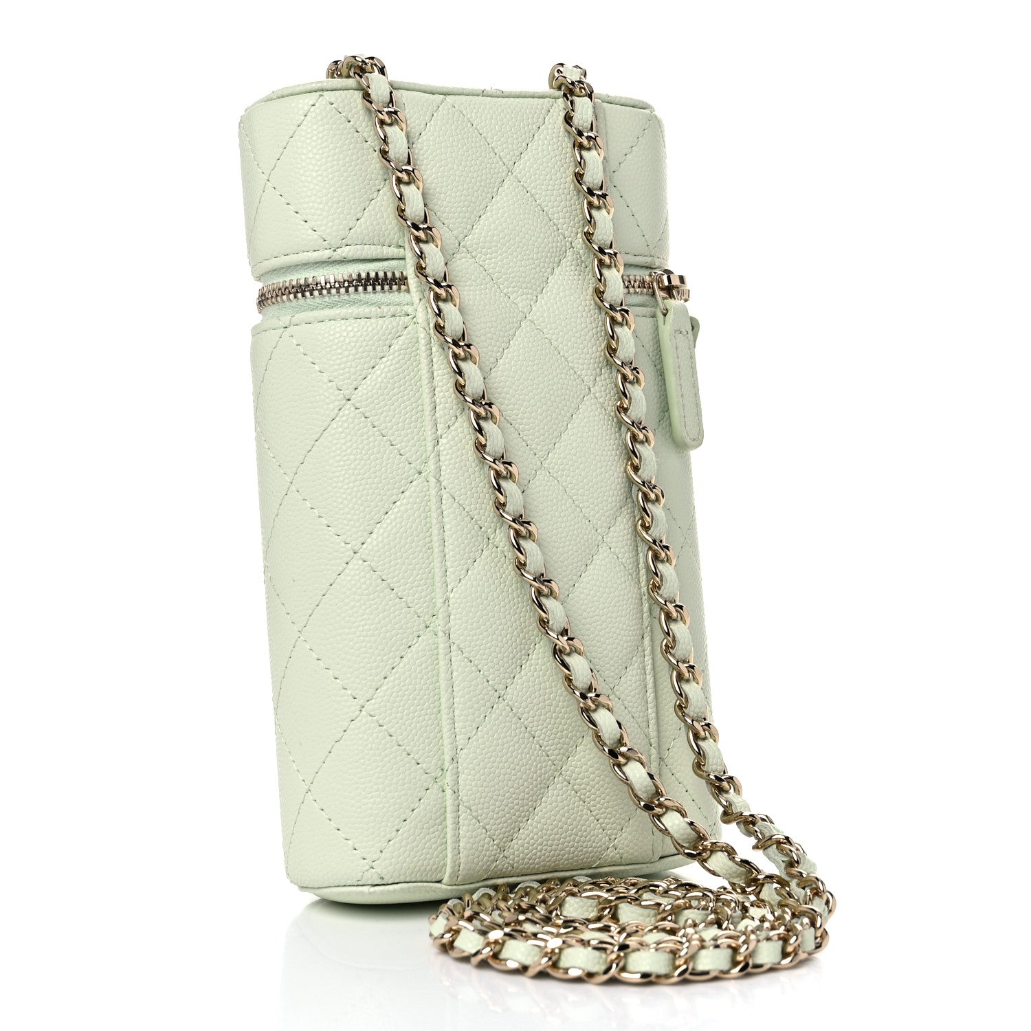 Chanel Caviar Quilted Phone Holder With Chain Light Green 3 of 11