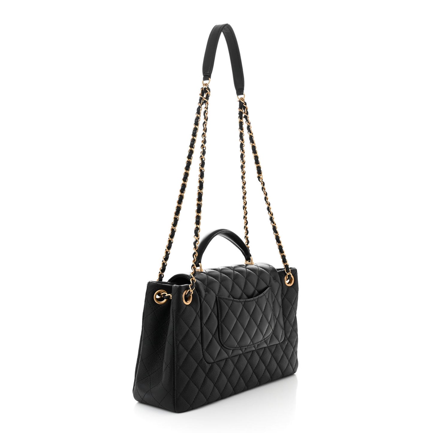 Caviar Calfskin Quilted Top Handle Flap Black