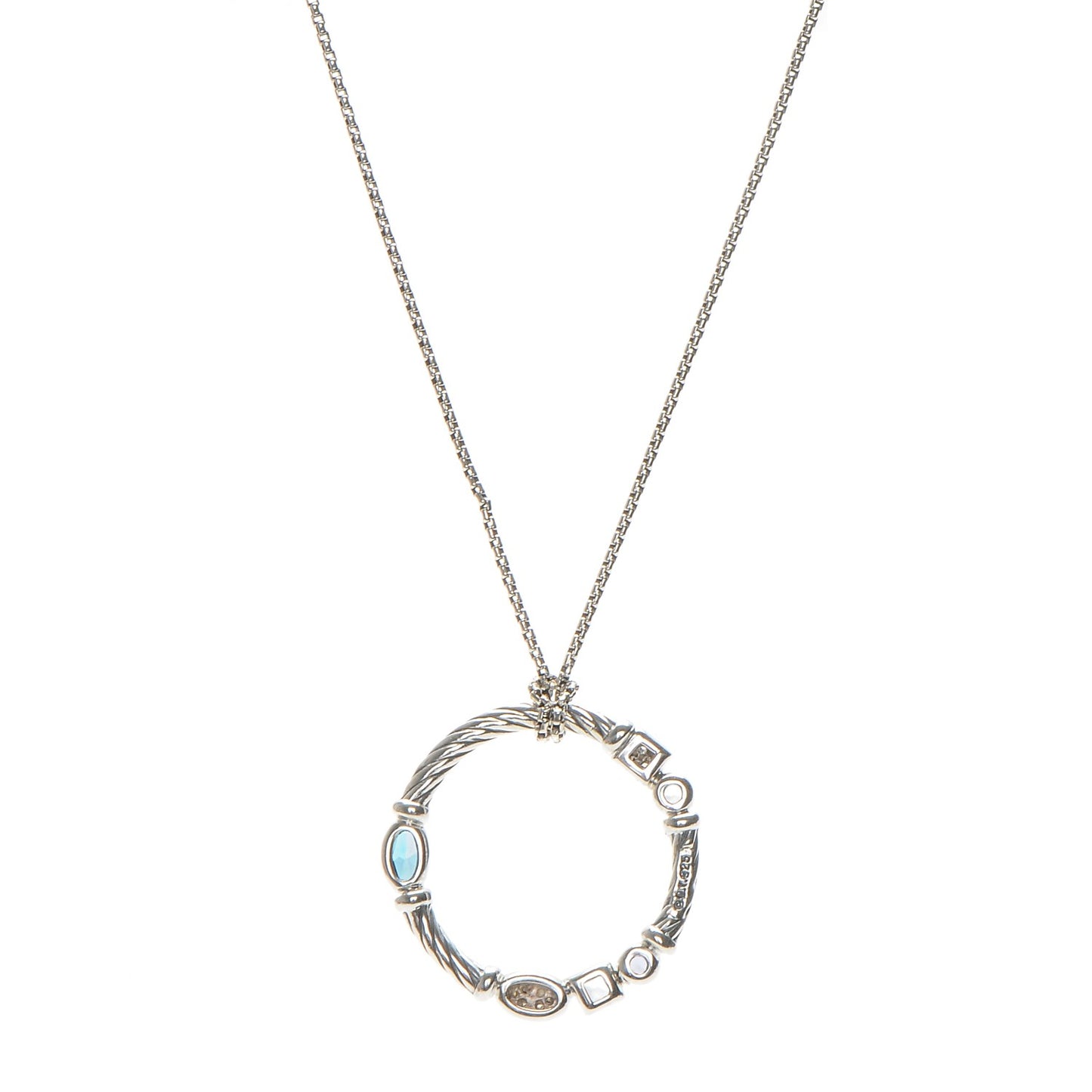 Sterling Silver Diamond Blue Topaz Iolite Aquamarine Confetti Pendant Necklace