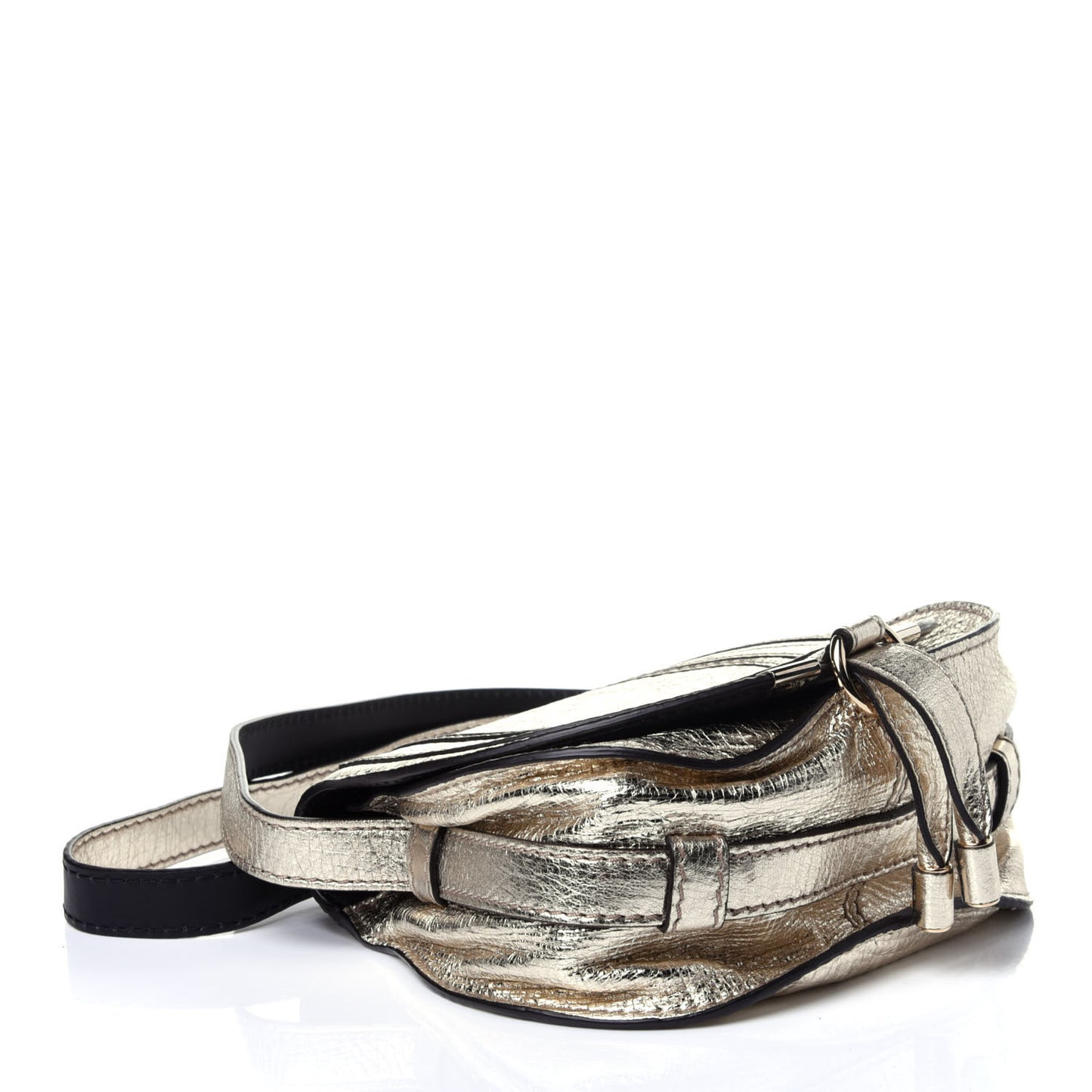 Metallic Calfskin Mini Marcie Round Crossbody Bag Gold