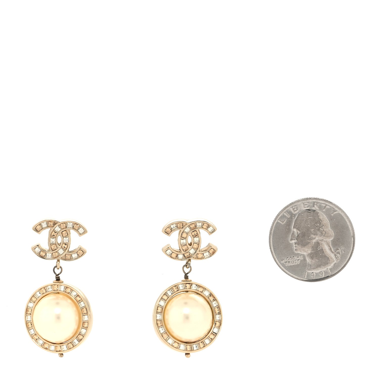 Chanel Crystal Pearl Pearls Coronation CC Drop Earrings Gold 2 of 4