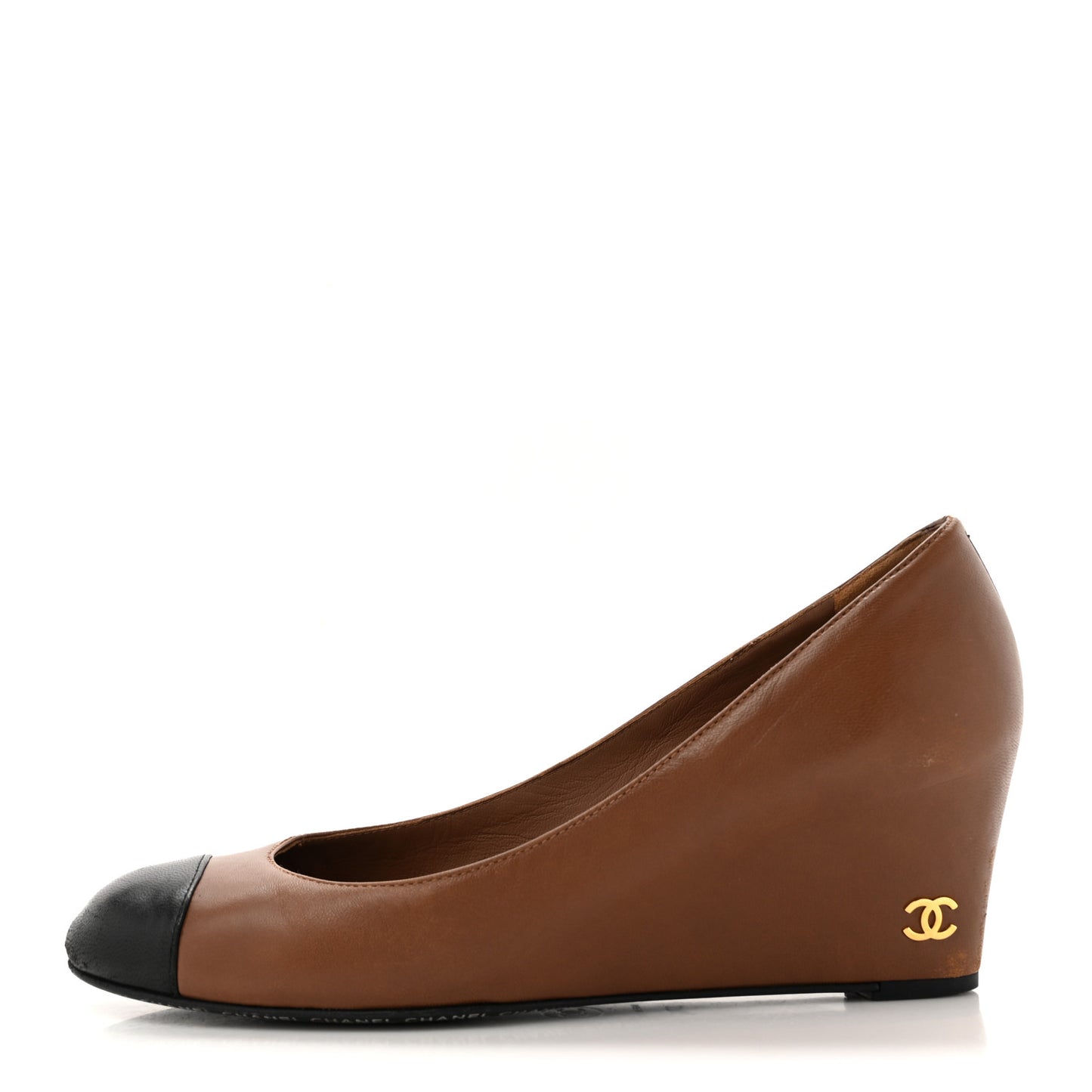 Lambskin Cap Toe Wedges 37.5 Brown Black
