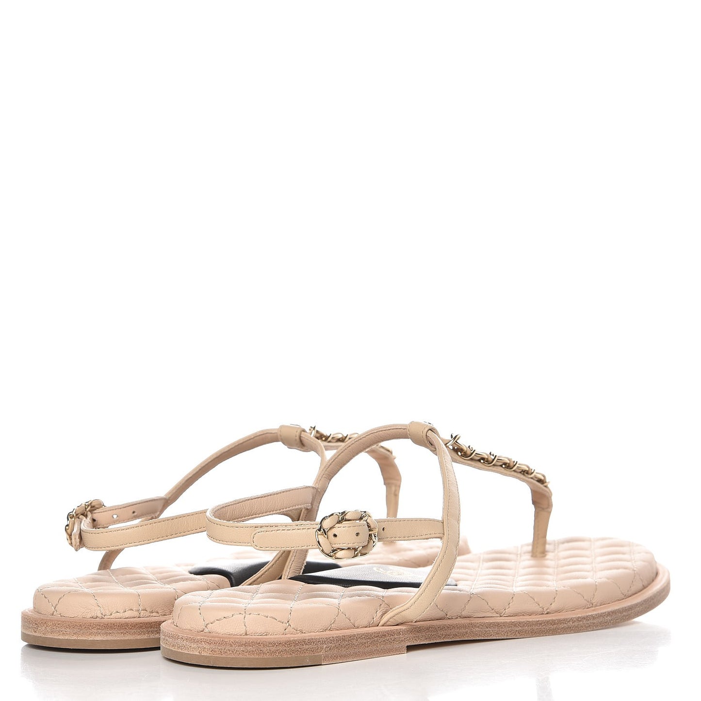 Lambskin CC Chain Thong Sandals 38 Beige