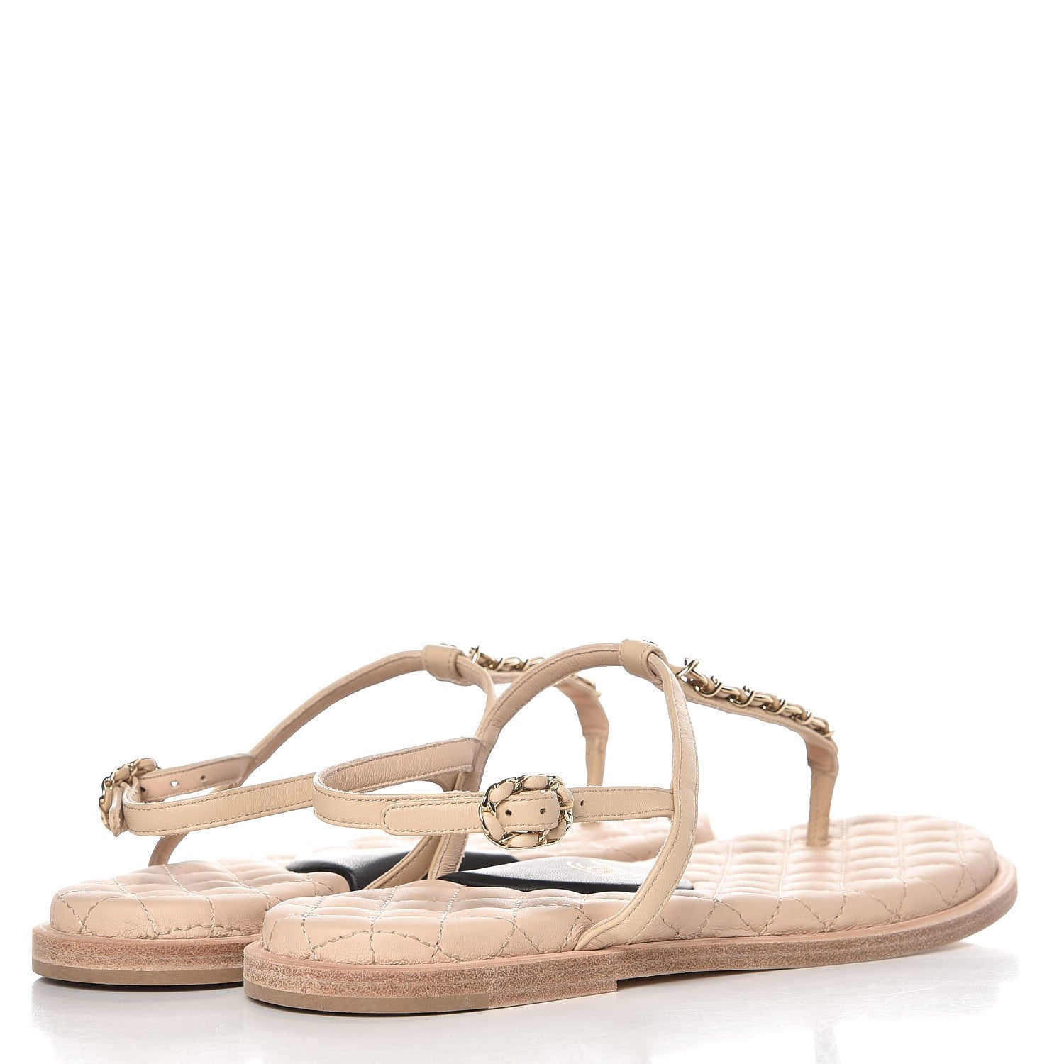 Chanel Lambskin CC Chain Thong Sandals 38 Beige 4 of 9