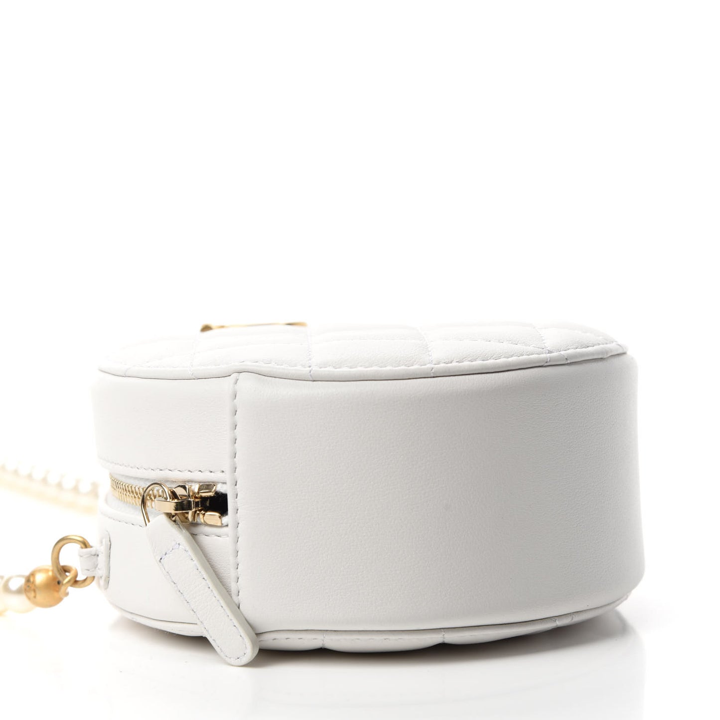 Calfskin Quilted About Pearls Round Clutch With Chain White