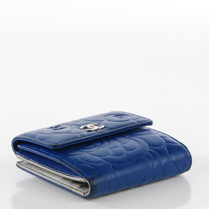 Chanel Lambskin Camellia Embossed French Wallet Blue 4 of 9