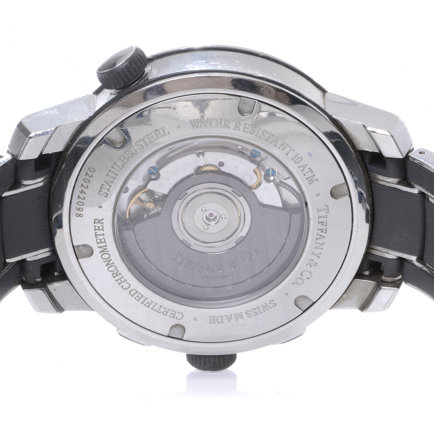 Tiffany Stainless Steel Rubber 42mm Mark T-57 Chronograph Automatic Watch Black 4 of 5