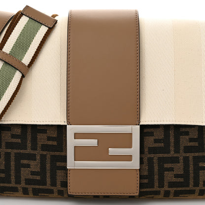 Fendi Fabric Jacquard Canvas Vitello Grace Pequin FF 1974 Large Convertible Baguette Tobacco Moro Grezzo Sand 8 of 10
