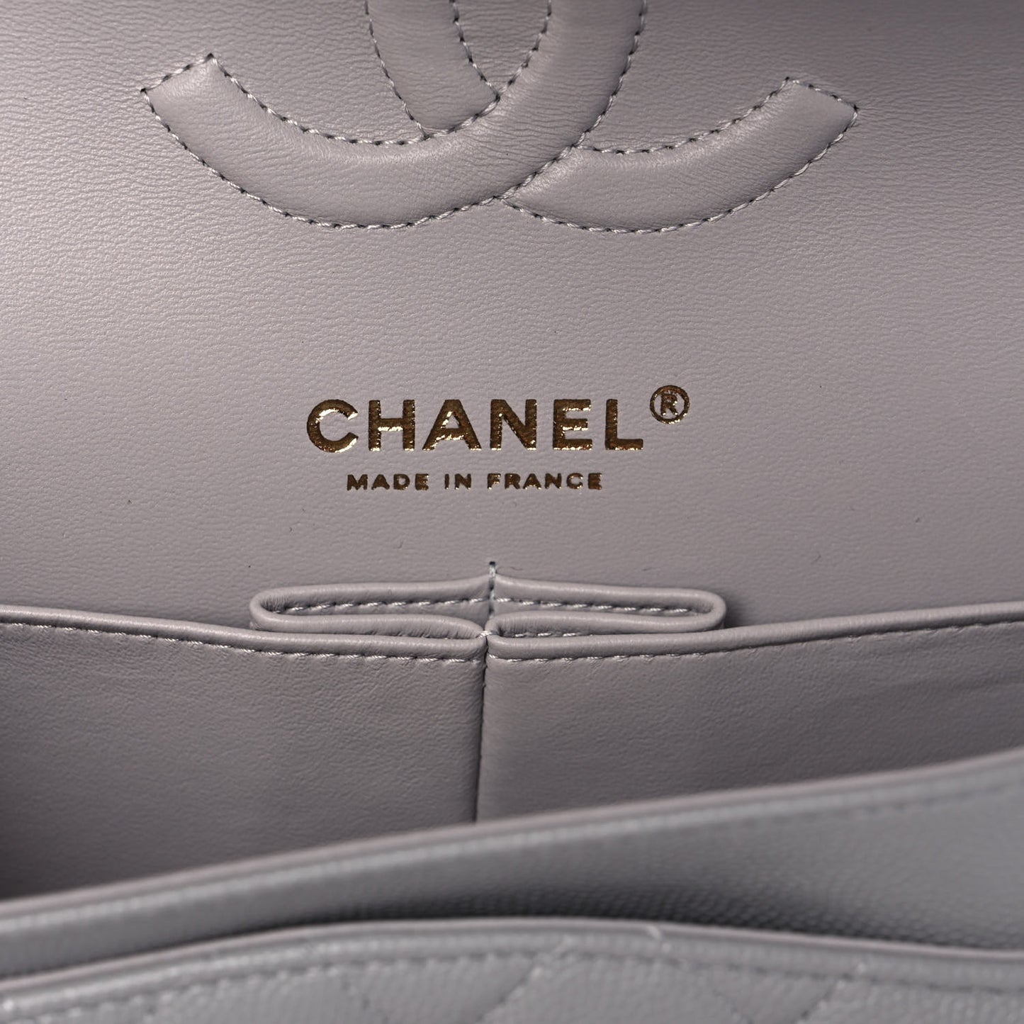 Caviar Quilted Medium Double Flap Grey