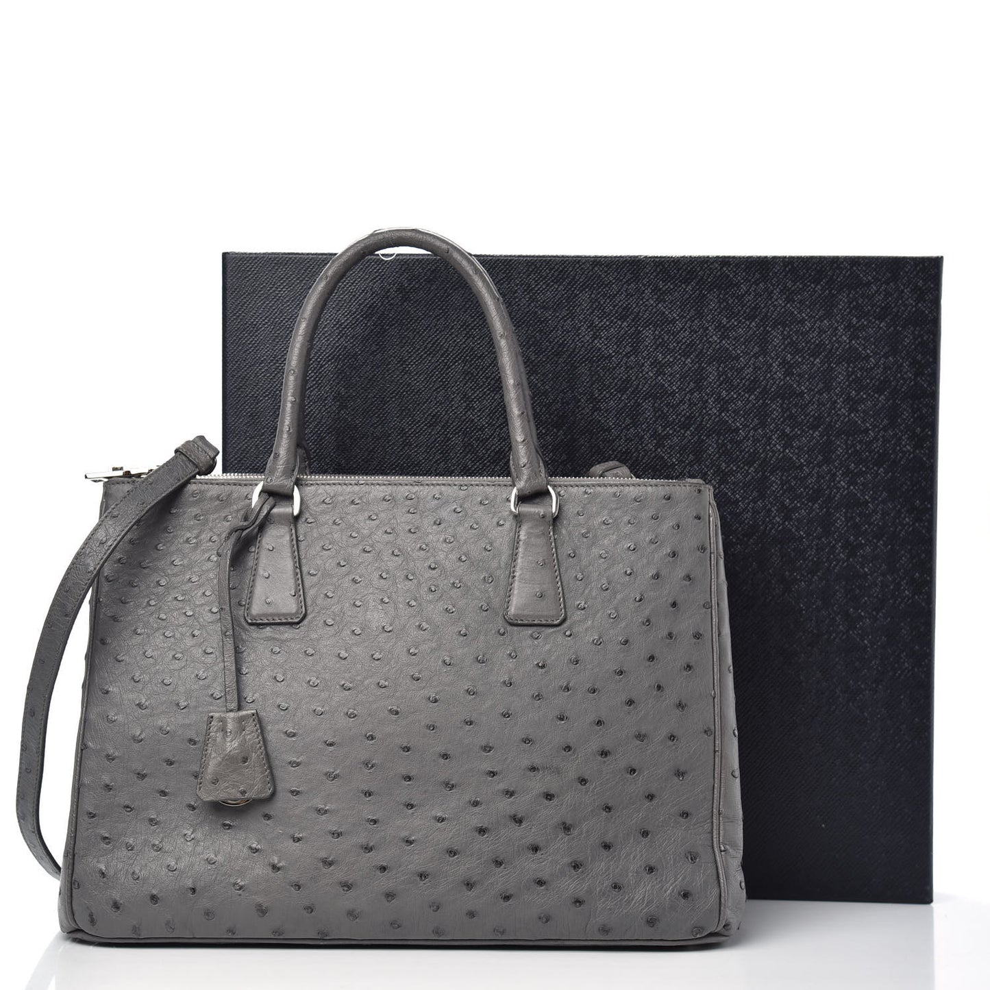 Ostrich Medium Galleria Double Zip Tote Grey