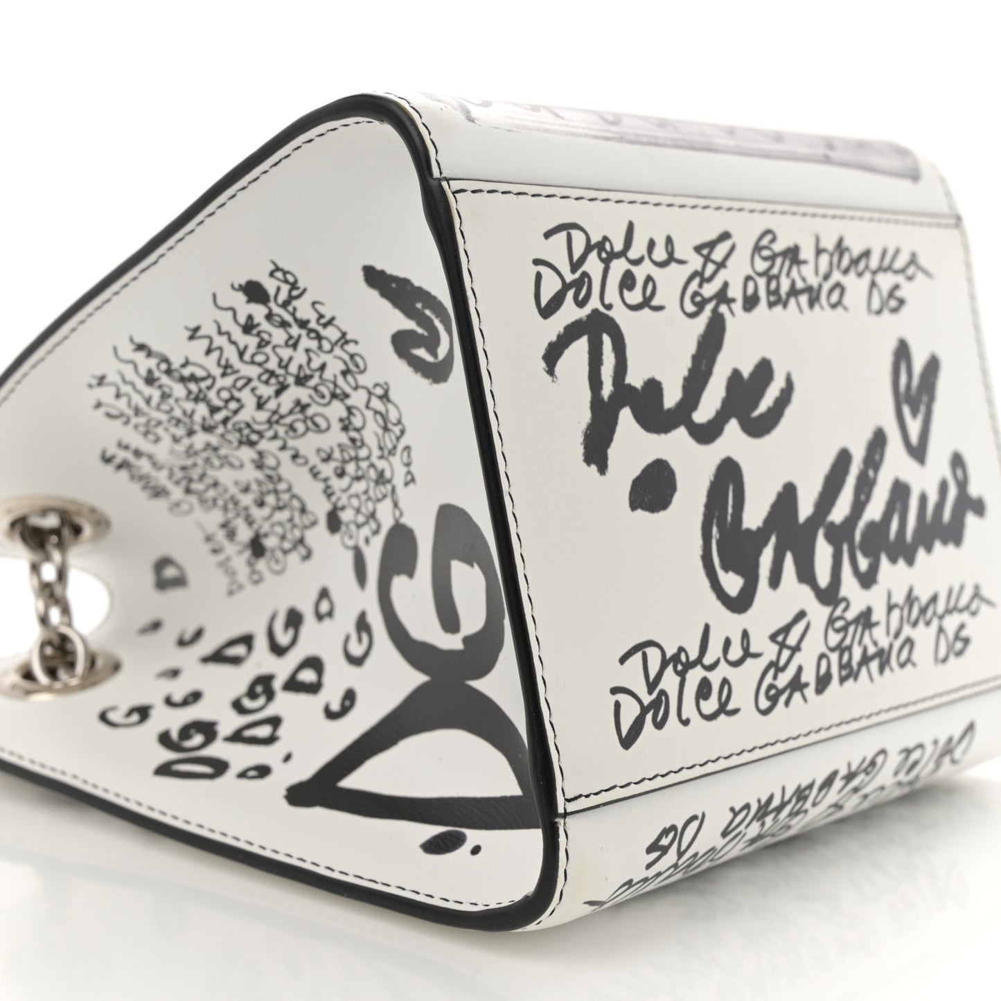 Calfskin DG Graffiti Print Chain Shoulder Bag White Black