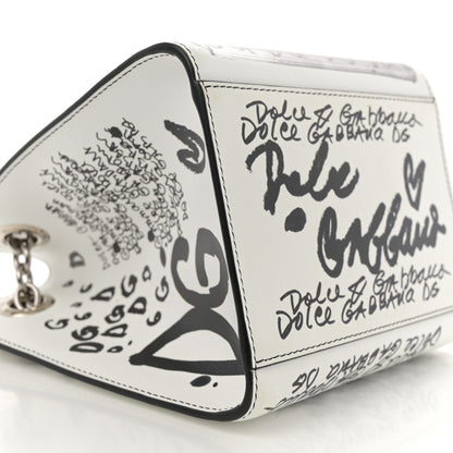 Dolce & Gabbana Calfskin DG Graffiti Print Chain Shoulder Bag White Black 8 of 10